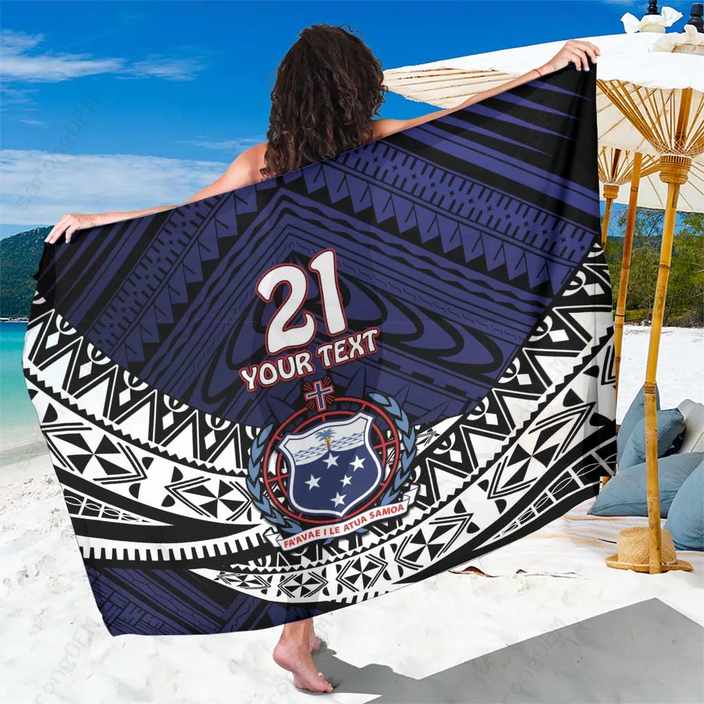 Black Tribal Samoan Warrior Pattern Printed Sarong South Pacific Beach Wrap for Resort Hotel Wholesale Pareo - main view