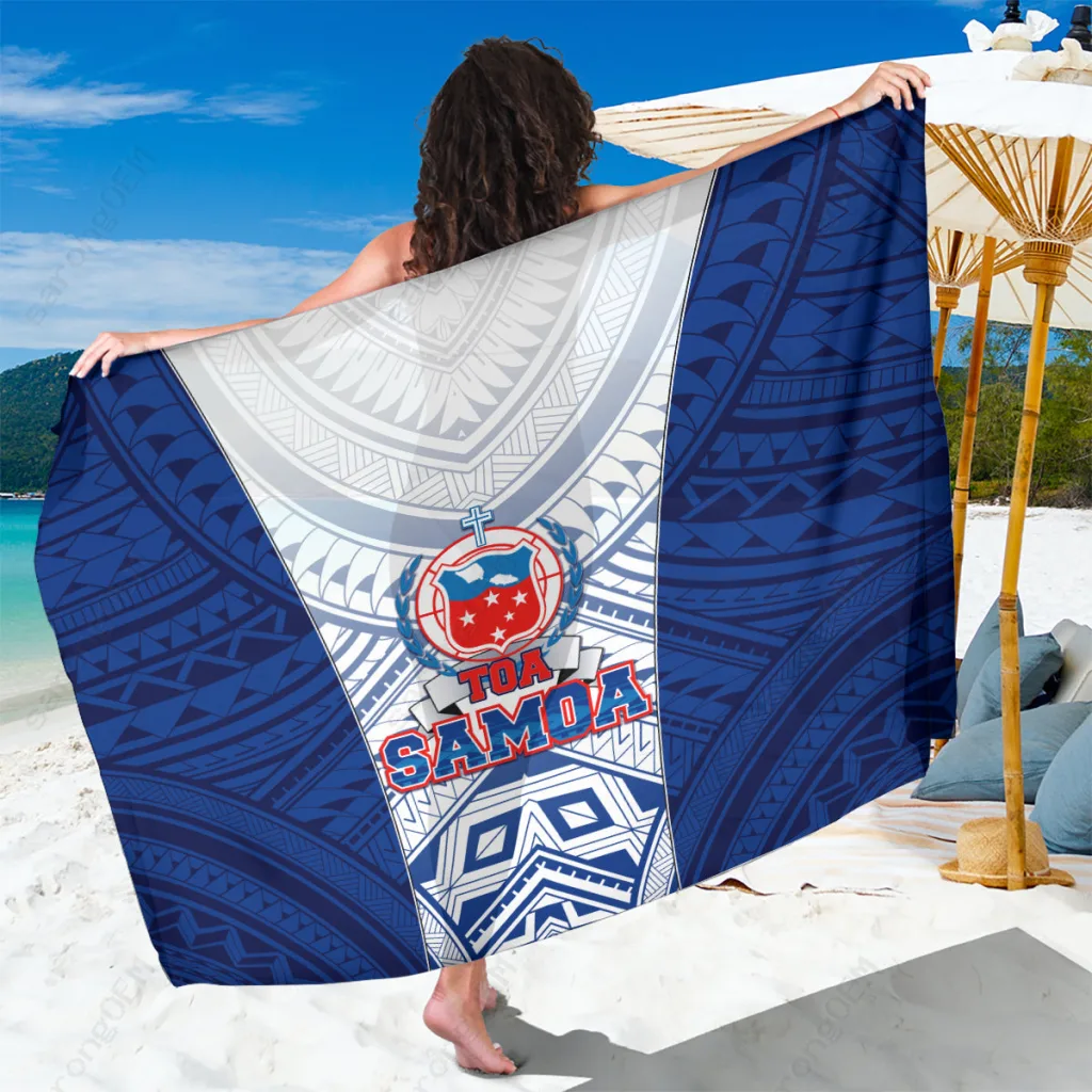 Blue Polynesian Gold Turtle Hibiscus Print Sarong Samoa Pacific Championships Beach Wrap Wholesale Pareo - related