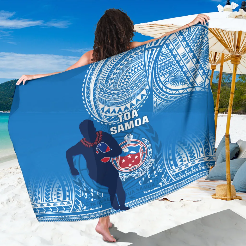 Deep Blue Samoa Rugby Sarong with Hibiscus Turtle Tribal Print South Pacific Beach Wrap Wholesale Pareo - main view