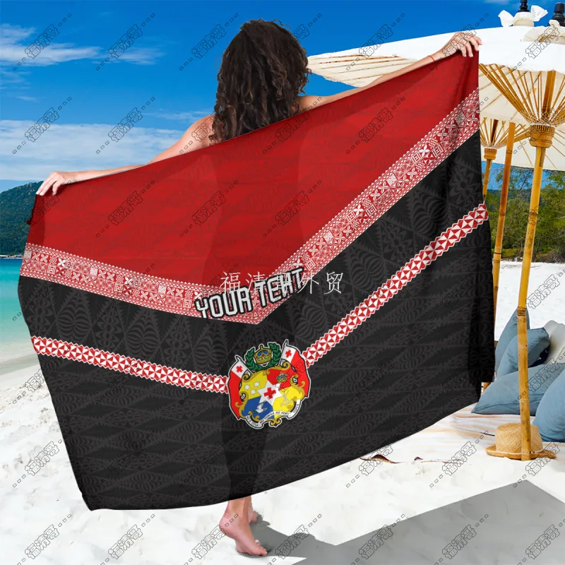 Custom Tonga Coat of Arms Tribal Sarong Pareo with Personalized Tex Custom Printed Rayon Sarong - Custom Sarong