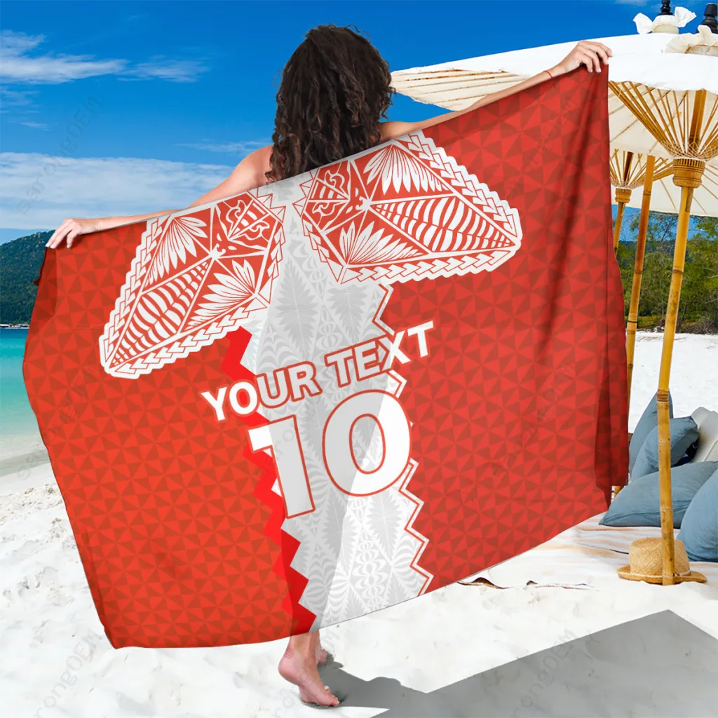 Red Custom Tonga Rugby Ikale Tahi Ngatu Tribal Pattern Print Sarong South Pacific Island Beach Wrap Wholesale Pareo - related
