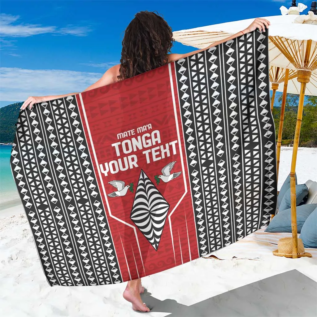 Black Custom Tonga Rugby Sarong with Kupesi Tribal Print, South Pacific Beach Wrap for Resort Wear, Wholesale Pareo - main view