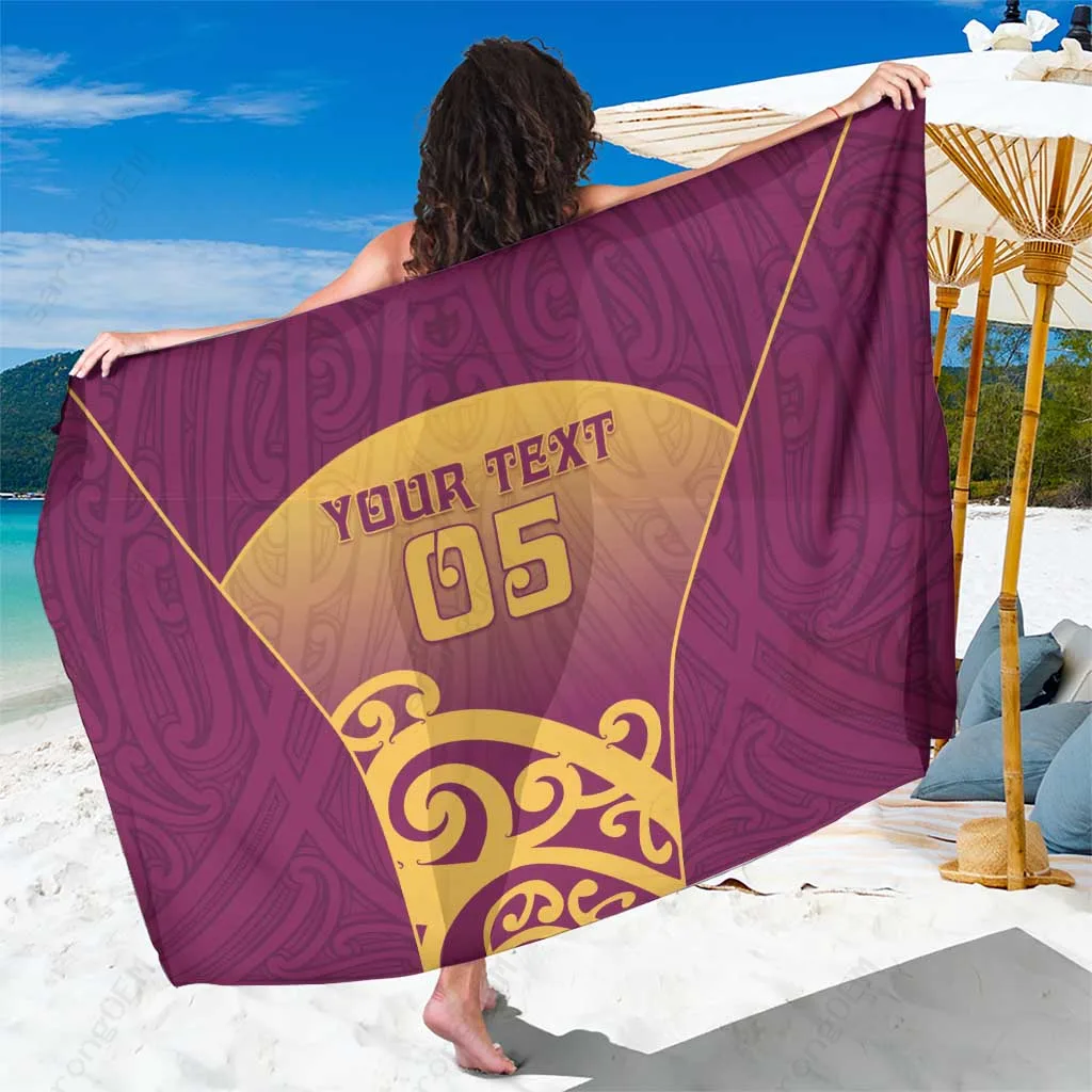 Black Gold Maori Koru Pattern Custom Sarong Polynesian Beach Wrap Pareo for Resort Hotel OEM Wholesale - main view