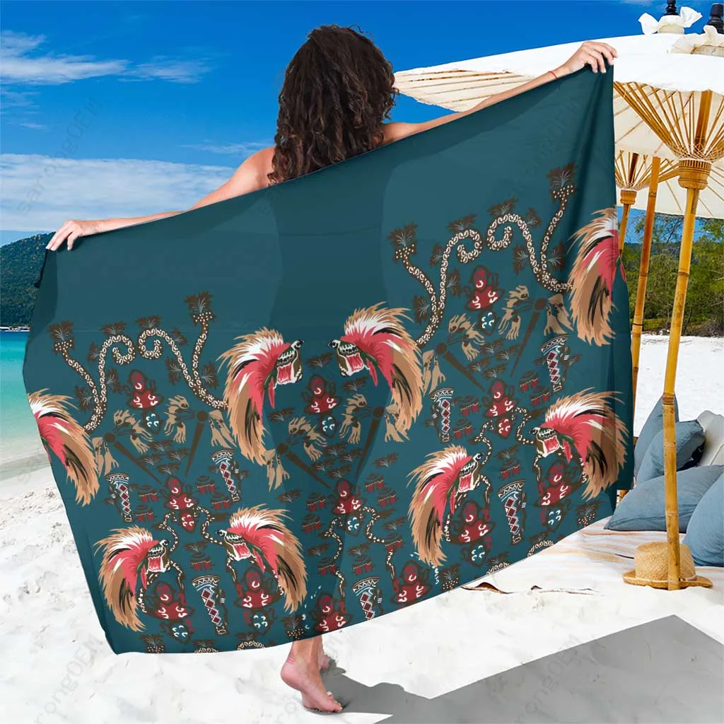 Dark Cyan Blue Bird Batik Papua Sarong Exotic Natural Wealth Tropical Beach Wrap Wholesale Pareo