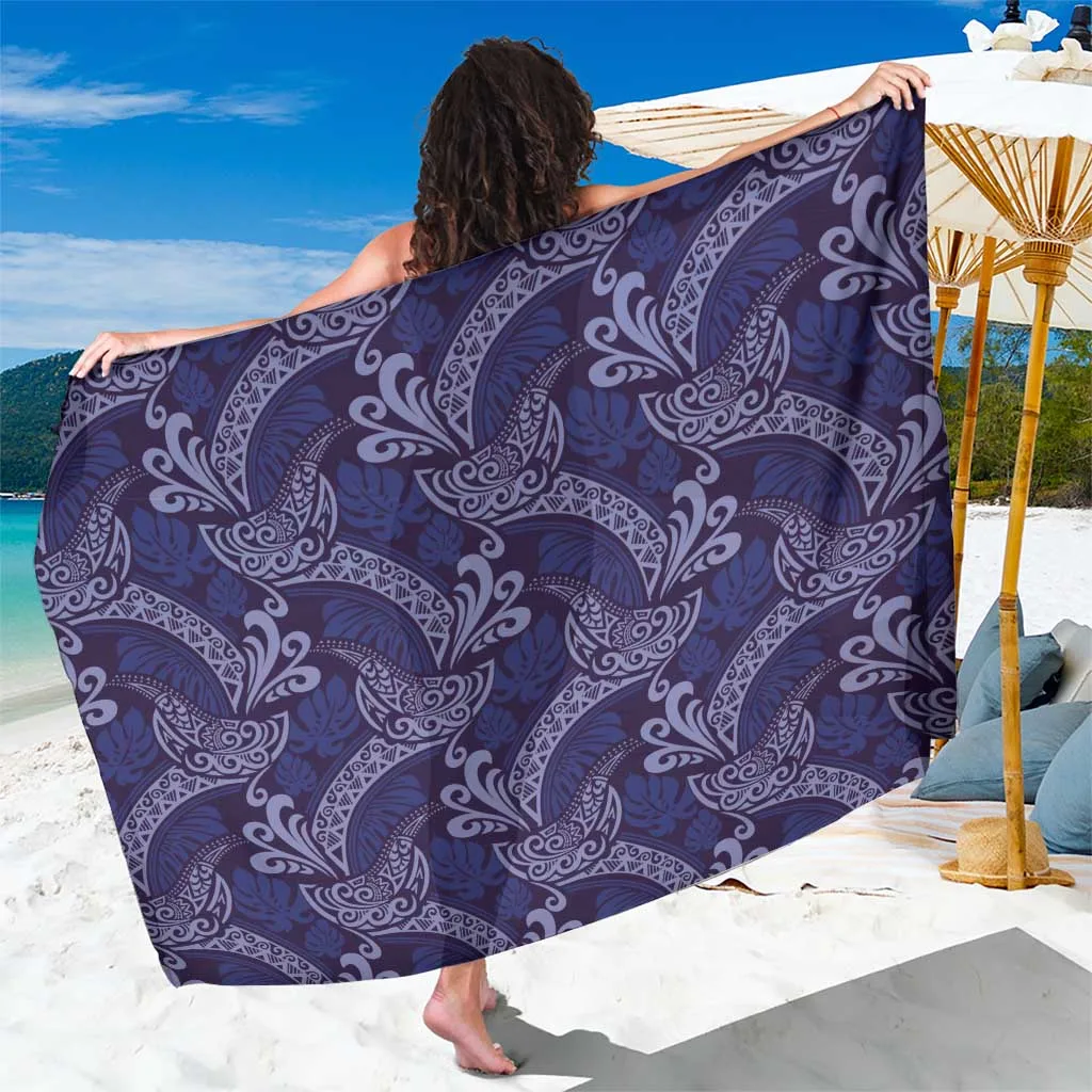 Deep Blue Monstera Sarong Polynesian Tribal Pattern - main view