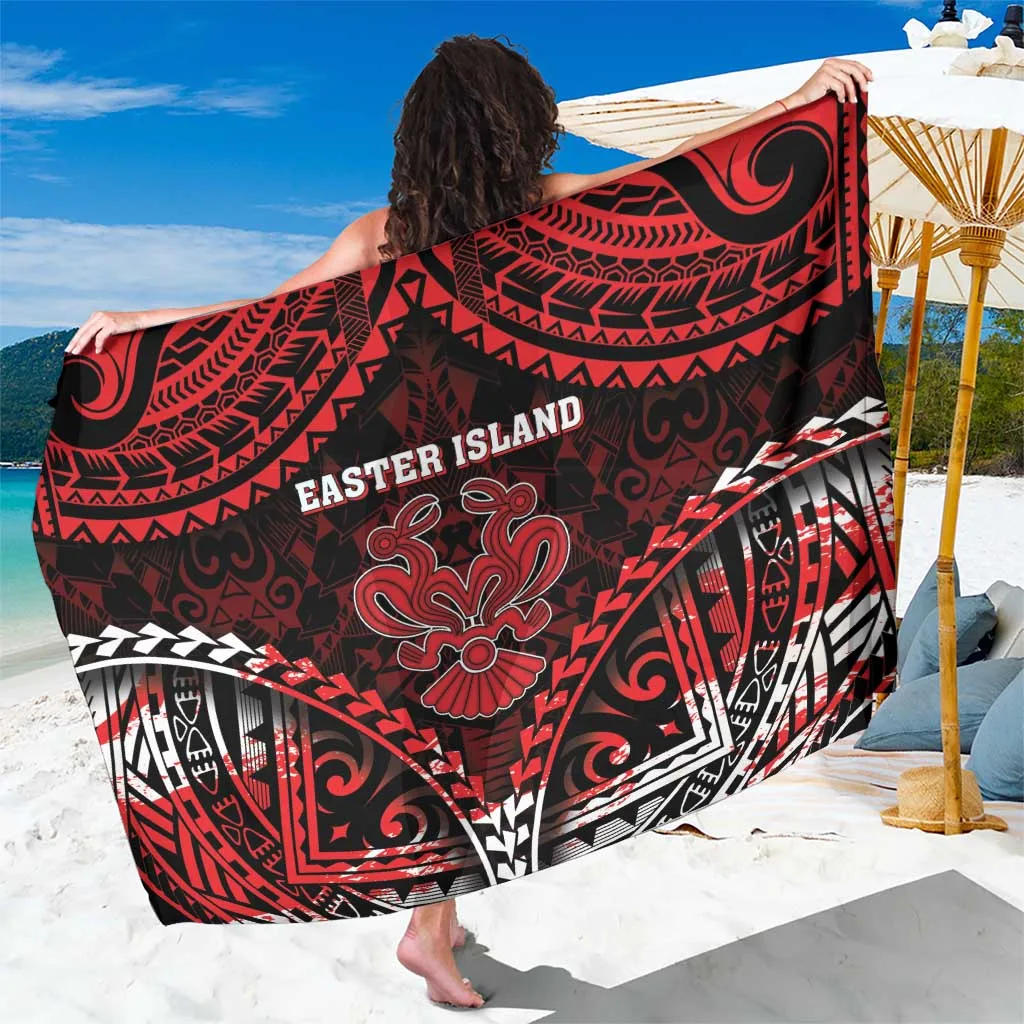 Deep Blue Easter Island Moai Totem Palm Print Sarong Polynesian Beach Wrap Pareo for Resort Hotel Wholesale - main view