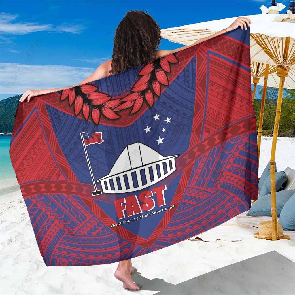 Samoa Coat of Arms Ulafala Print Sarong Beach Wrap Polynesian Island Cover Up Wholesale Pareo - main view