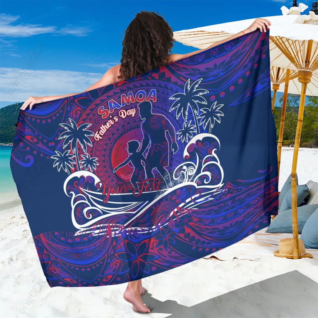 Samoa Father Day Tribal Polynesia Print Sarong Beach Wrap Tropical Island Cover Up Wholesale Pareo - main view