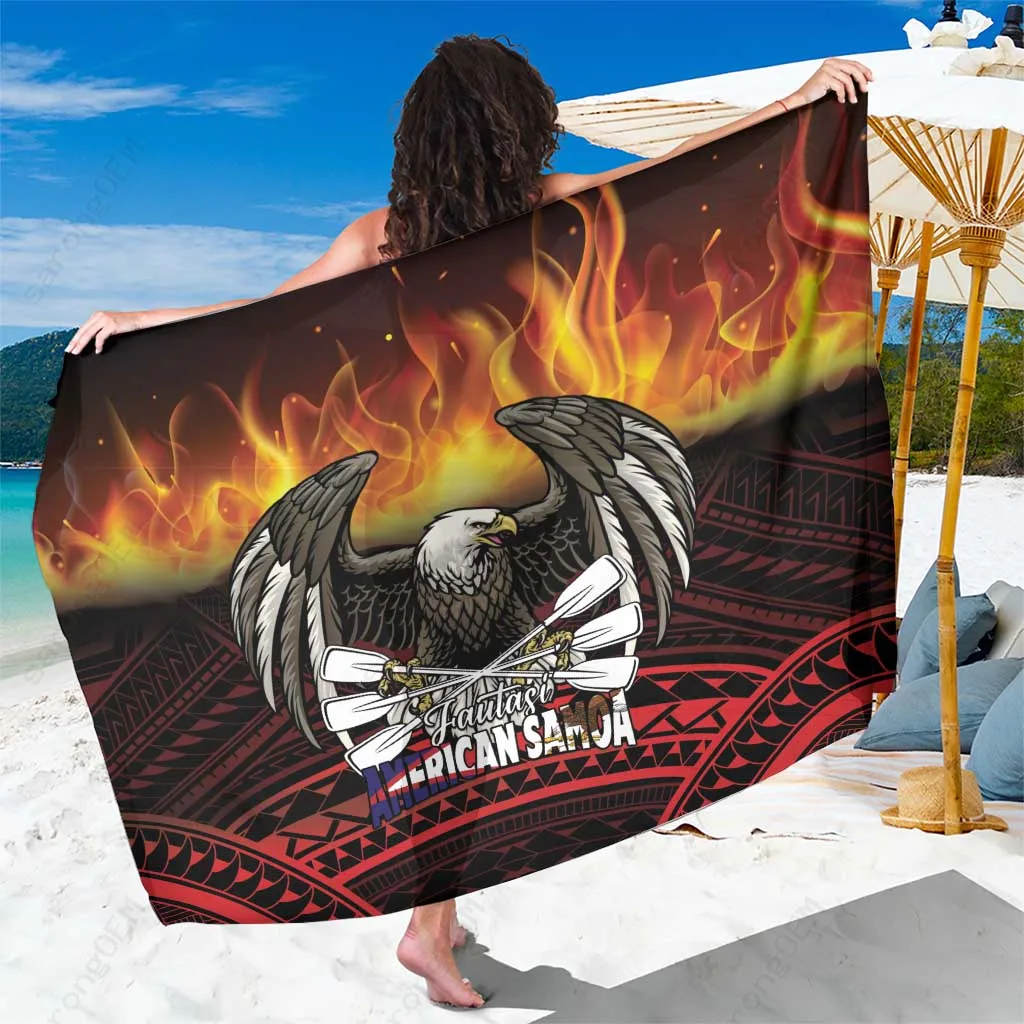 Navy Polynesian Bald Eagle Tattoo Sarong Samoa Fautasi Race Day Beach Wrap Cover Up Wholesale Pareo - main view