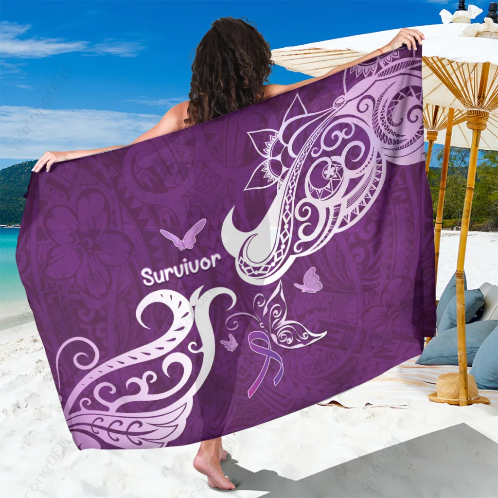 Purple Polynesian Turtle Hibiscus Print Sarong Beach Wrap Pareo Tropical Island Cover Up Wholesale