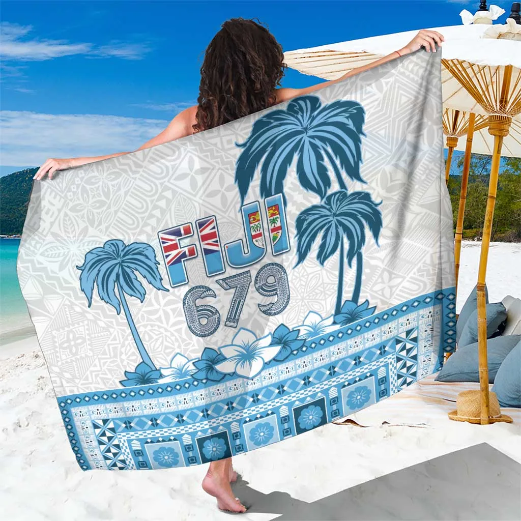 Cream Fiji Constitution Day Tapa Pattern Palm Frond Hibiscus Print Sarong South Pacific Island Beach Wrap Wholesale Pareo - main view