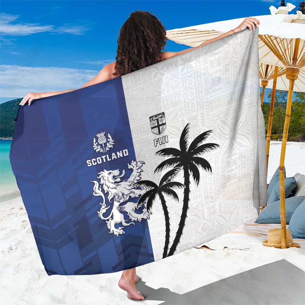 White Fiji Palm Tree Thistle Scotland Rugby Sarong South Pacific Beach Wrap Pareo Wholesale - main view