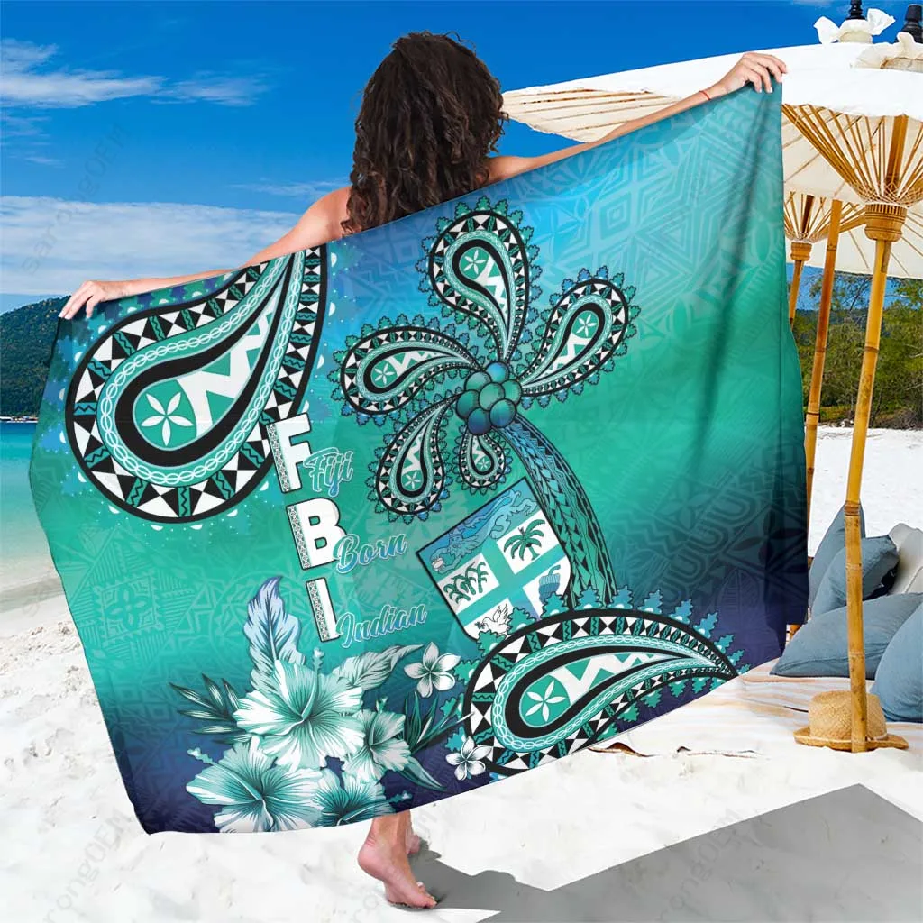 Fiji Palm Paisley Tapa Print Sarong Tropical Beach Wrap Cover Up Wholesale Pareo - main view