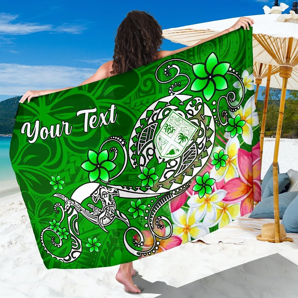 Fiji Custom Personalised Sarong Turtle Plumeria Green - main view