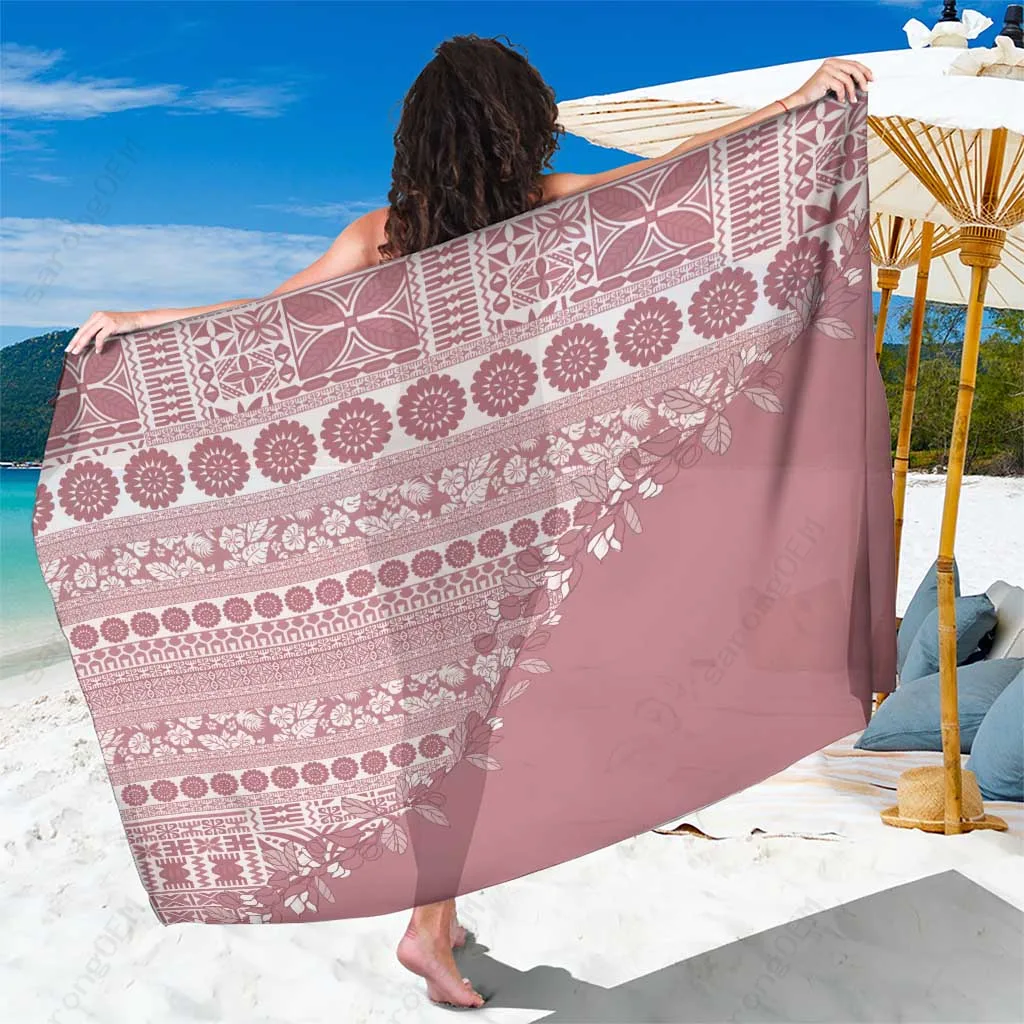 Dusty Rose Fiji Tribal Rose Print Sarong Beach Wrap Polynesian Island Cover Up Wholesale Pareo - main view