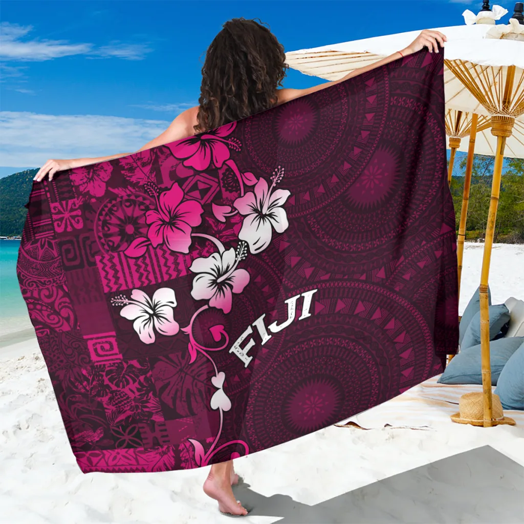 Pink Hibiscus Fiji Tapa Print Sarong South Pacific Tropical Resort Beach Wrap Wholesale Pareo - main view
