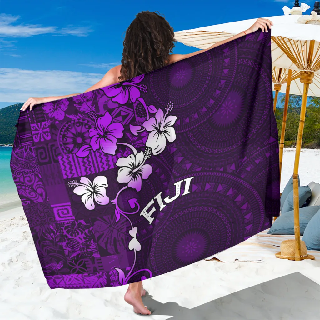 Purple Fiji Masi Tapa Hibiscus Print Sarong Beach Wrap Polynesian Tropical Island Resort Cover Up Wholesale - main view