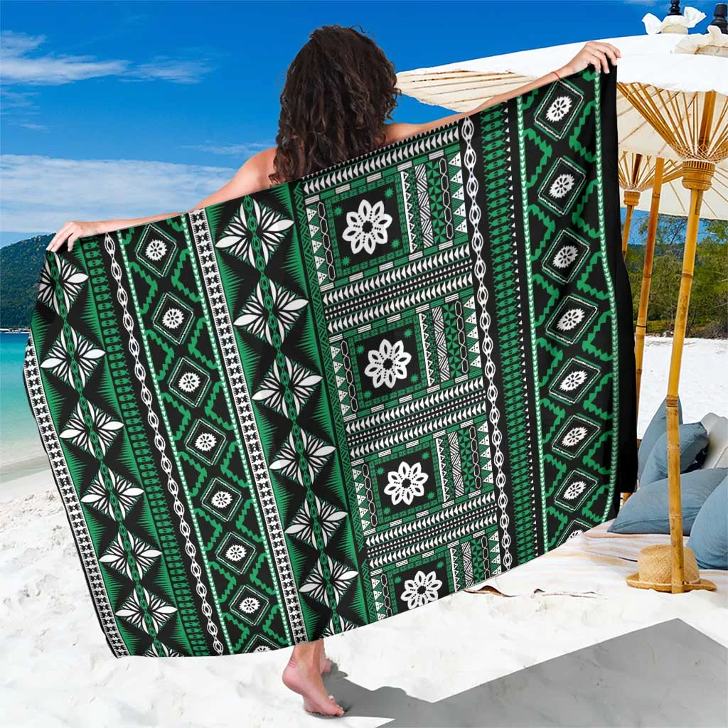 Green Fiji Masi Tapa Pattern Palm Leaf Print Sarong South Pacific Island Beach Wrap Wholesale Pareo - main view