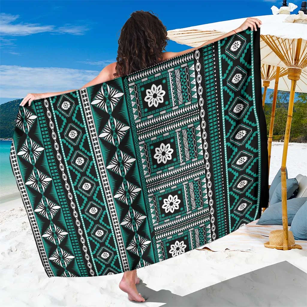 Teal Fiji Masi Tapa Pattern Tribal Print Sarong South Pacific Tropical Beach Wrap Pareo Wholesale - main view