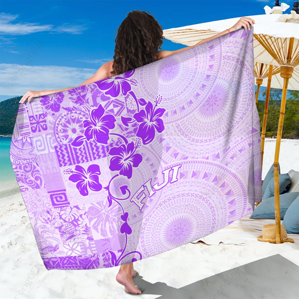 Purple Pastel Fiji Masi Hibiscus Tapa Tribal Print Sarong Beach Wrap Pareo Resort Wear Wholesale - main view