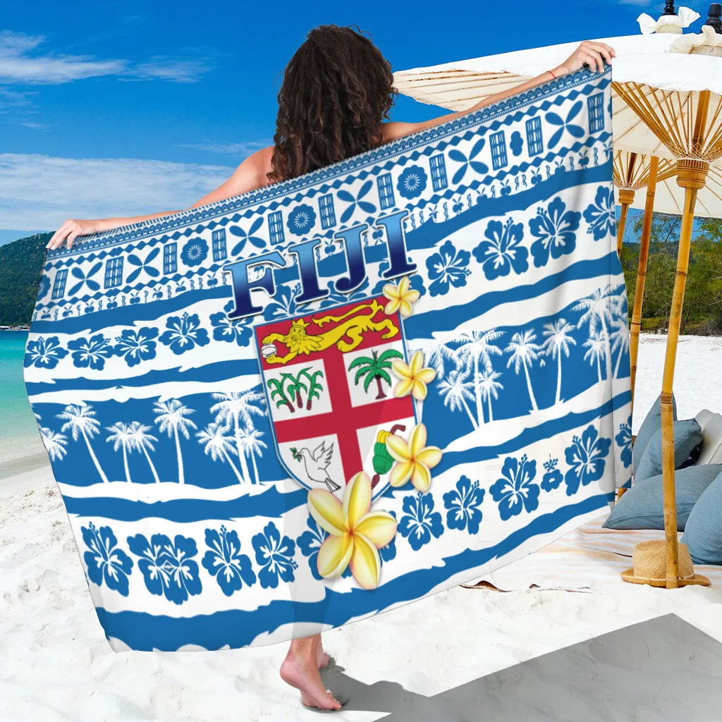 Off-White Fijian Tapa Palm Hibiscus Print Sarong Polynesian Island Beach Wrap Skirt Wholesale Pareo - main view