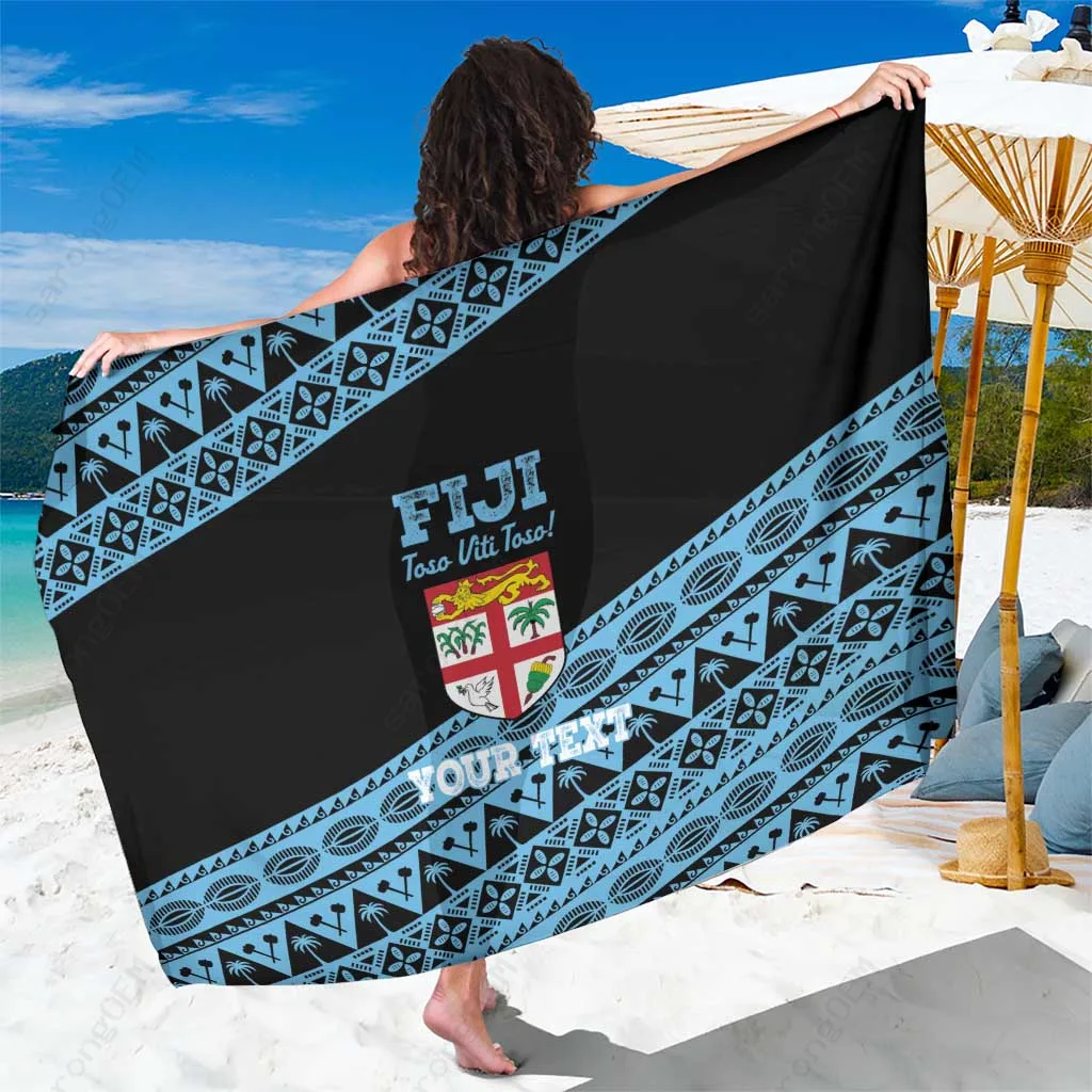 Black Fiji Tapa Toso Viti Custom Sarong Polynesian Tribal Print Beach Wrap Resort Cover Up Pareo Wholesale - main view
