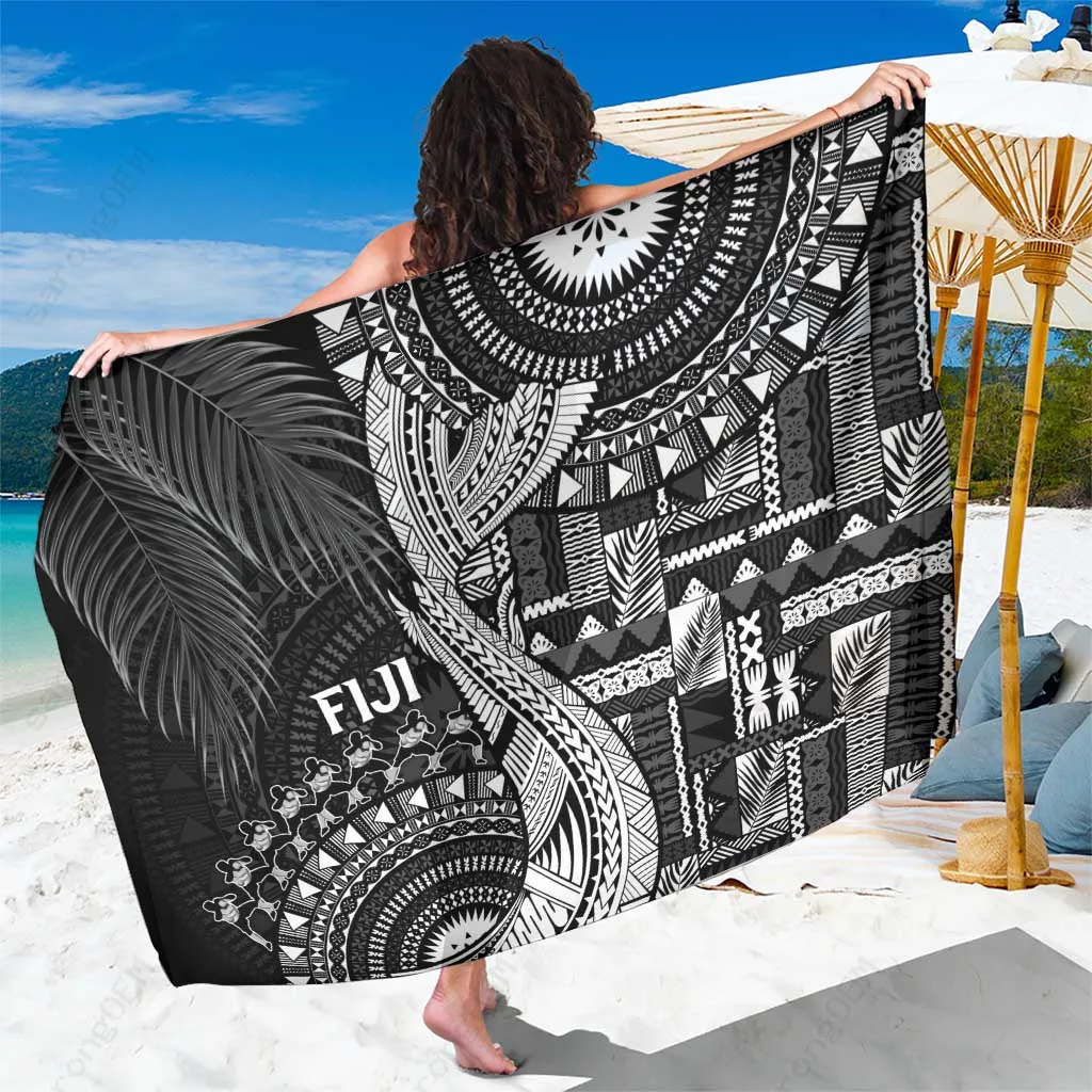 Black Fiji Rugby Bula Masi Fish Tail Kaivity Cibi Tribal Print Sarong Beach Wrap Pareo Wholesale - main view