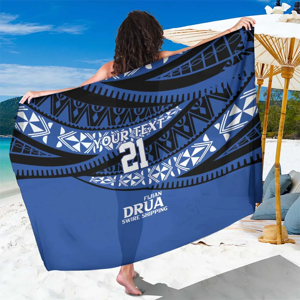 Deep Blue Fiji Tapa Turtle Hibiscus Print Sarong South Pacific Beach Wrap Custom OEM Pareo - main view