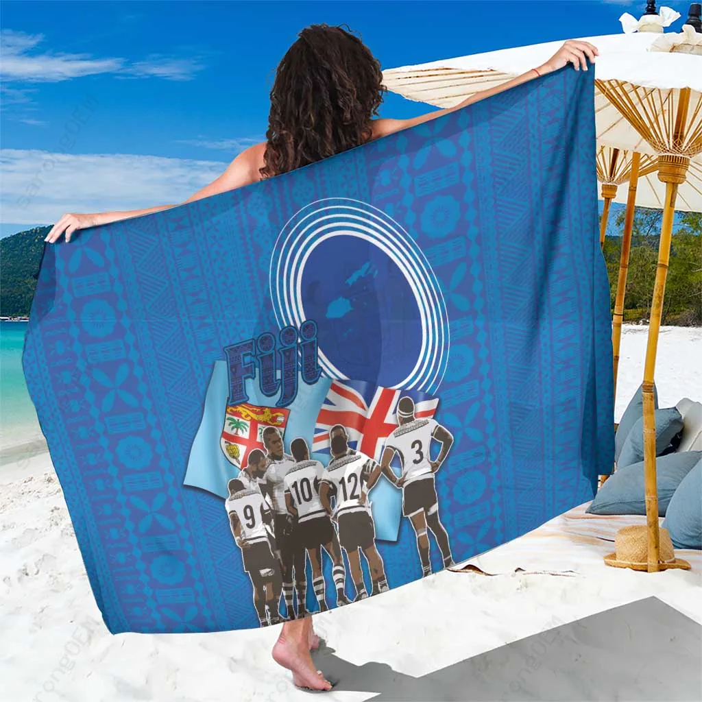 Gold Fiji Rugby Sevens Sarong Commemorate Rio 2016 Medal Print Beach Wrap Polynesian Island Style Wholesale Pareo - main view