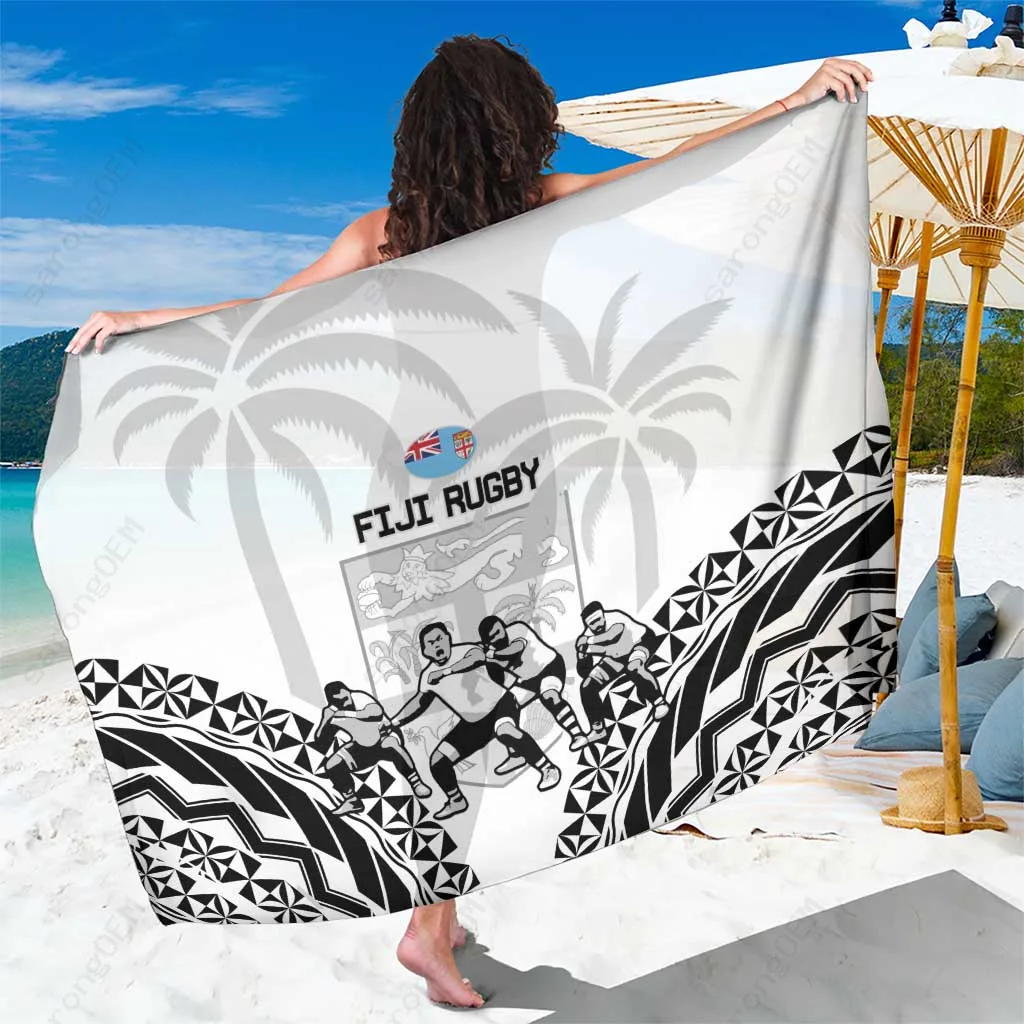 Black Fiji Tapa Rugby Cibi Dance Tribal Pattern Print Sarong South Pacific Island Beach Wrap Pareo Wholesale - main view
