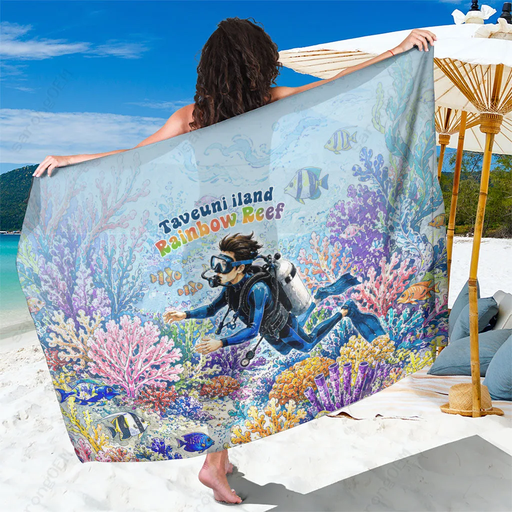 Deep Blue Fiji Coral Reef Diver Watercolor Sarong Vibrant Ocean Scuba Beach Wrap Pareo Wholesale - main view