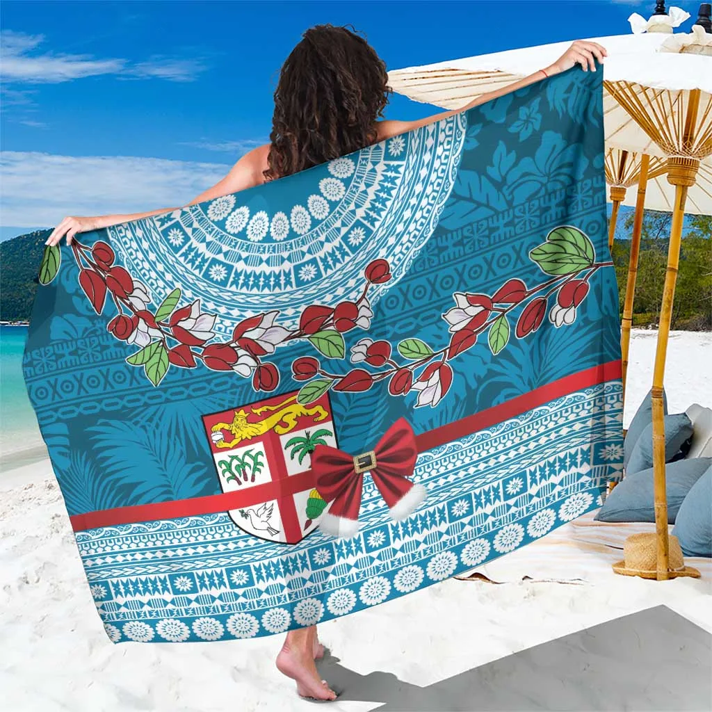 Red Fijian Tagimoucia Flowers Christmas Coquette Bow Print Sarong Tropical Island Beach Wrap Wholesale Pareo - main view