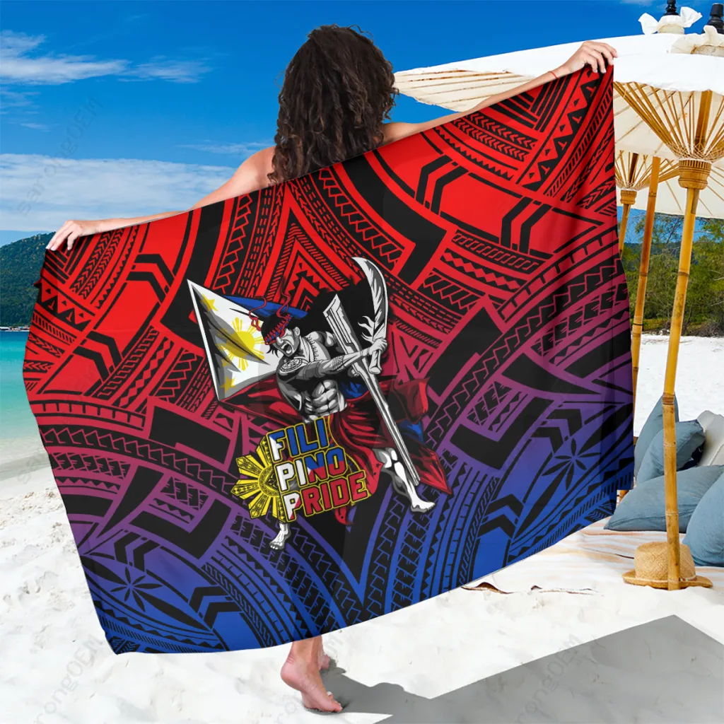 Yellow Philippines Flag Sun Hero Tribal Print Sarong Tropical Beach Wrap Cover Up Wholesale Pareo - main view