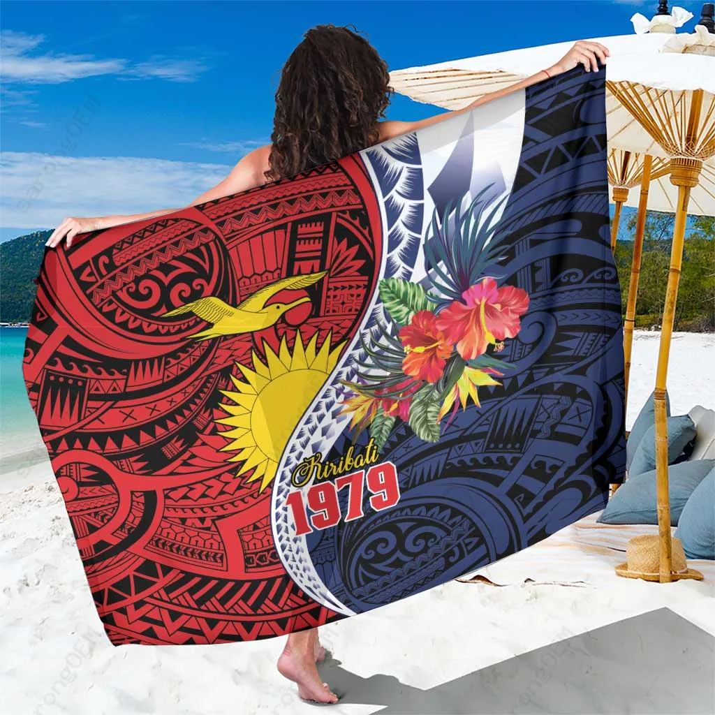 Navy Blue Tropical Flowers Polynesian Pattern Sarong Beach Wrap for Resort Hotel Wholesale Pareo - main view