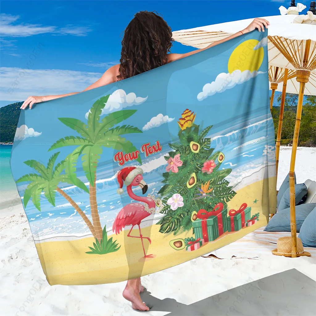 White Flamingo Hibiscus Christmas Print Sarong Hawaiian Tropical Beach Wrap Pareo Wholesale Custom - main view