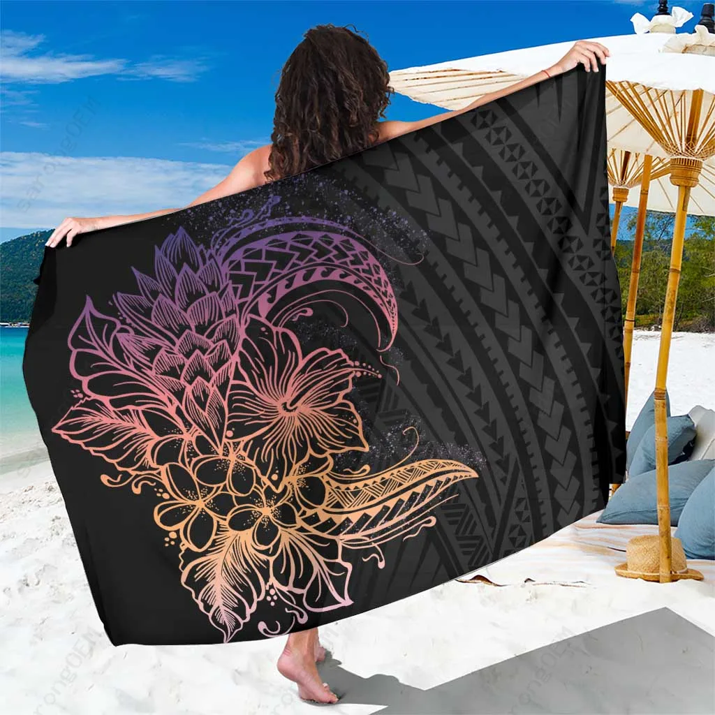 Peach Gradient Hibiscus Floral Print Sarong Polynesian Beach Wrap Cover Up Bulk Pareo - main view