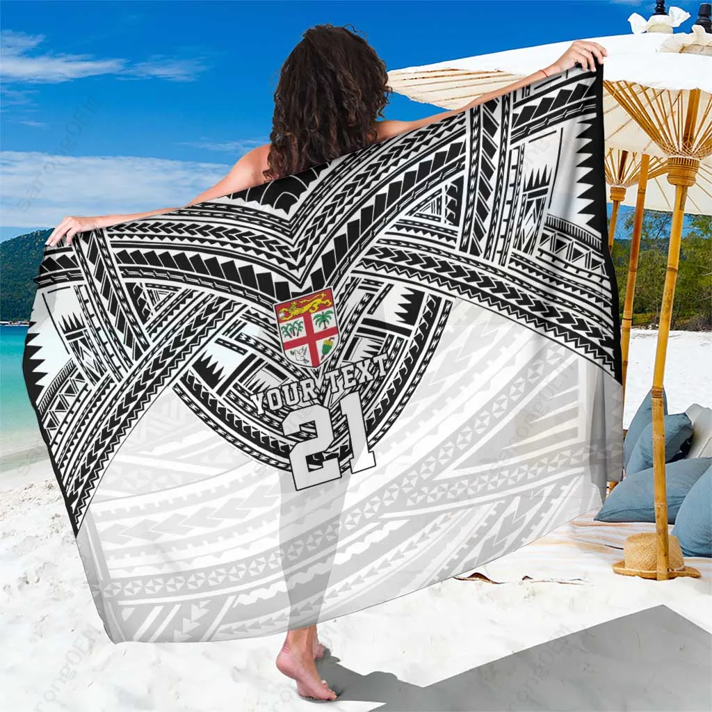 Navy Blue Fiji Islands Tribal Turtle Hibiscus Print Sarong Polynesian Style Beach Wrap Pareo for Resort Wholesale - main view