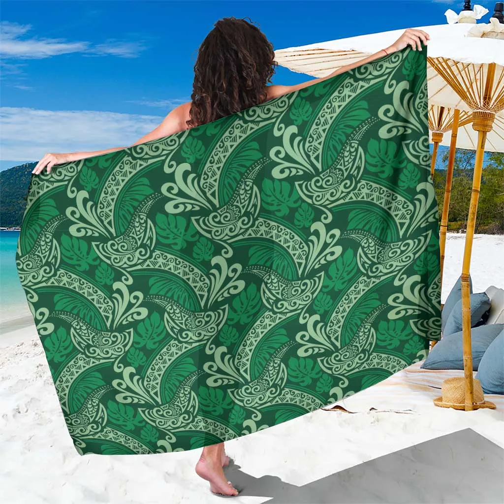 Forest Green Monstera Sarong Polynesian Tribal Pattern - main view