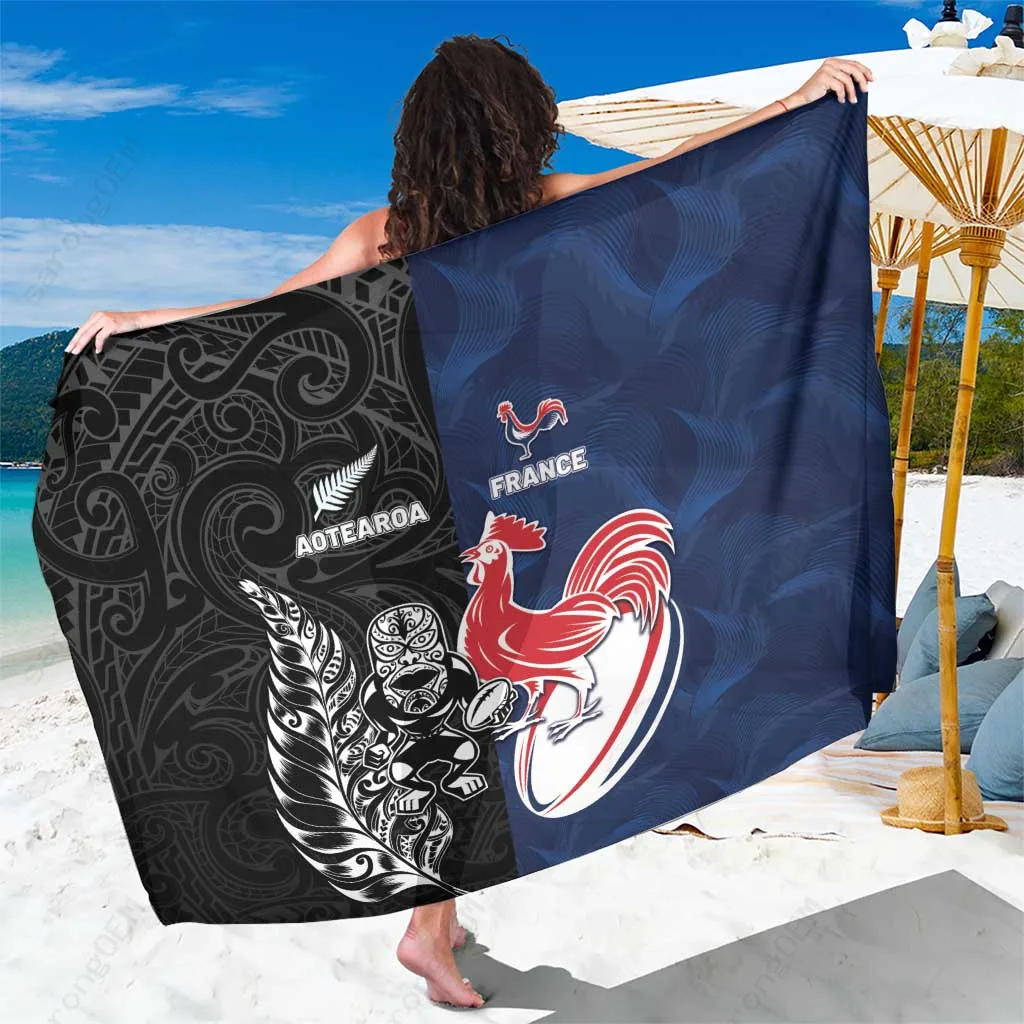 White France Rooster Maori Tiki Tribal Print Sarong Beach Wrap Polynesian Style Resort Cover Up Wholesale - main view
