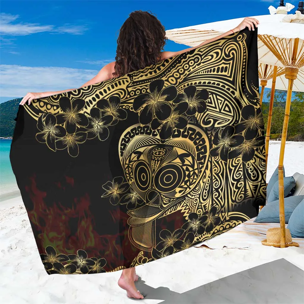 Black Frangipani Tribal Baining Mask Tattoo Print Sarong South Pacific Island Beach Wrap Pareo Wholesale - main view