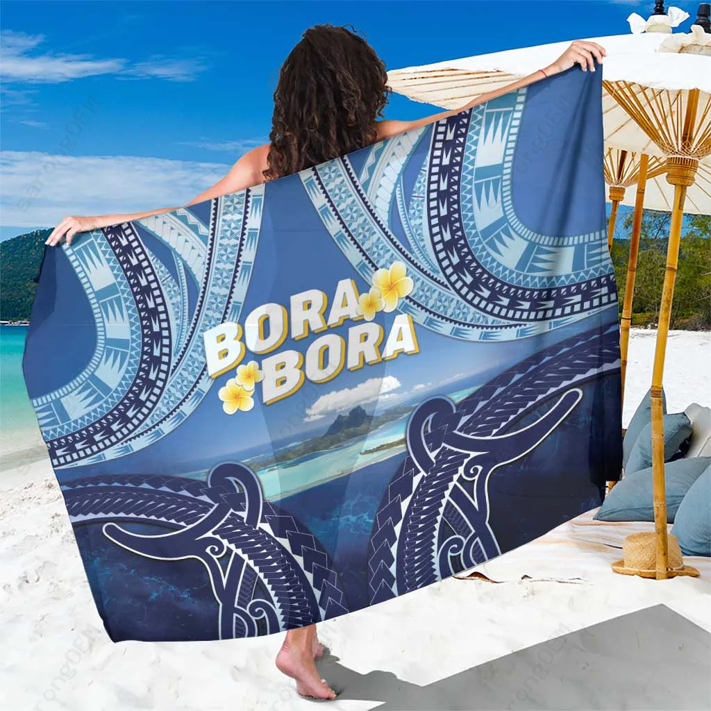 Multicolor French Polynesia Bora Bora Hibiscus Frangipani Palm Print Sarong Beach Wrap Resort Hotel Beach Cover Up Wholesale Pareo - related