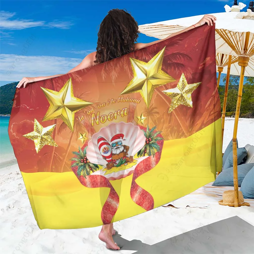 Multicolor French Polynesia Seashell Santa Print Sarong Tropical Island Beach Wrap Wholesale Pareo - main view