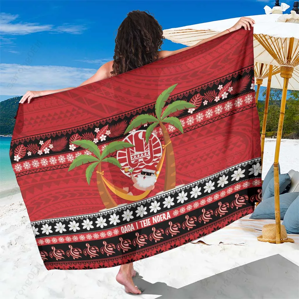 Navy Polynesian Christmas Tiare Sarong Beach Wrap Holiday Resort Pareo Wholesale Custom