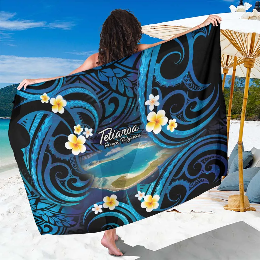 Navy Blue Polynesian Gold Turtle Hibiscus Frangipani Floral Print Sarong Beach Wrap Resort Cover Up Wholesale Pareo - main view