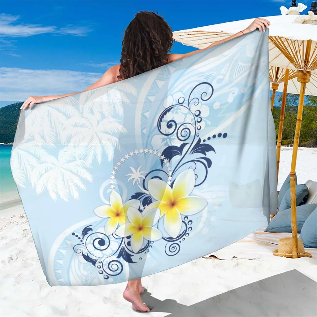 White Plumeria Polynesian Print Sarong Tropical Island Beach Wrap Pareo Wholesale Custom - main view