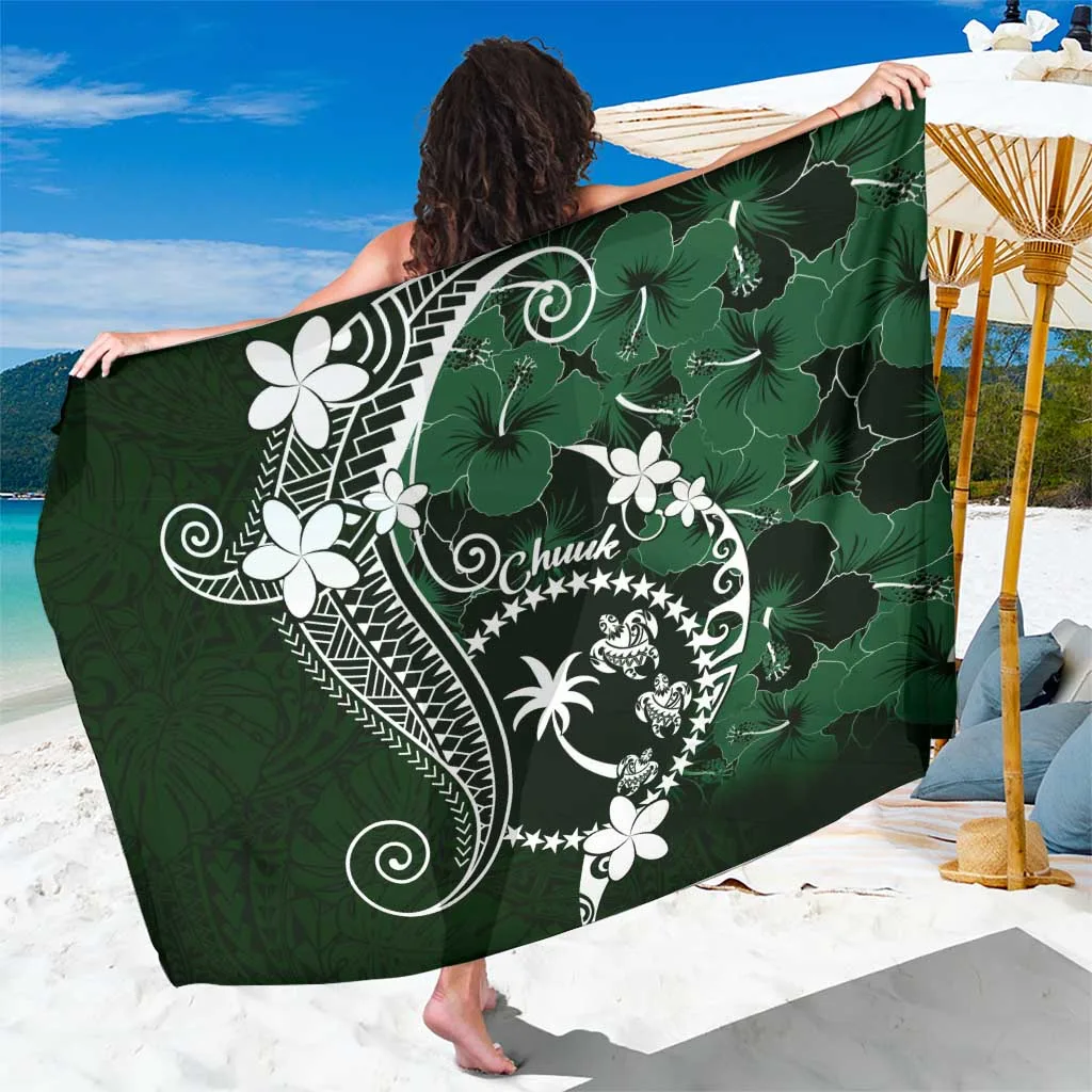 Green Sarong with Turtles Tropical Flowers Polynesian Print Beach Wrap Wholesale Pareo - main view