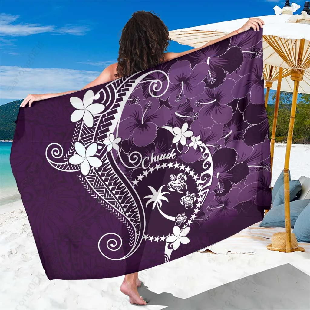 Purple Turtle Tropical Flowers Polynesian Sarong Beach Wrap Pareo Rayon Resort Cover Up Wholesale - related
