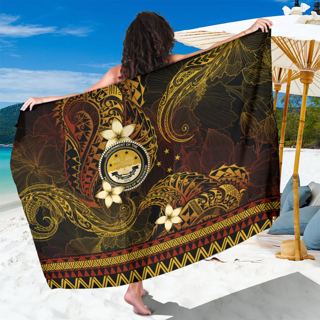Gold Tribal Pattern Print Sarong Polynesian Island Beach Wrap Pareo Wholesale Custom - main view