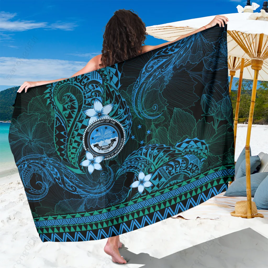 Navy Tribal Turtle Hibiscus Mandala Print Sarong Polynesian Ocean Beach Wrap Cover Up Wholesale Pareo