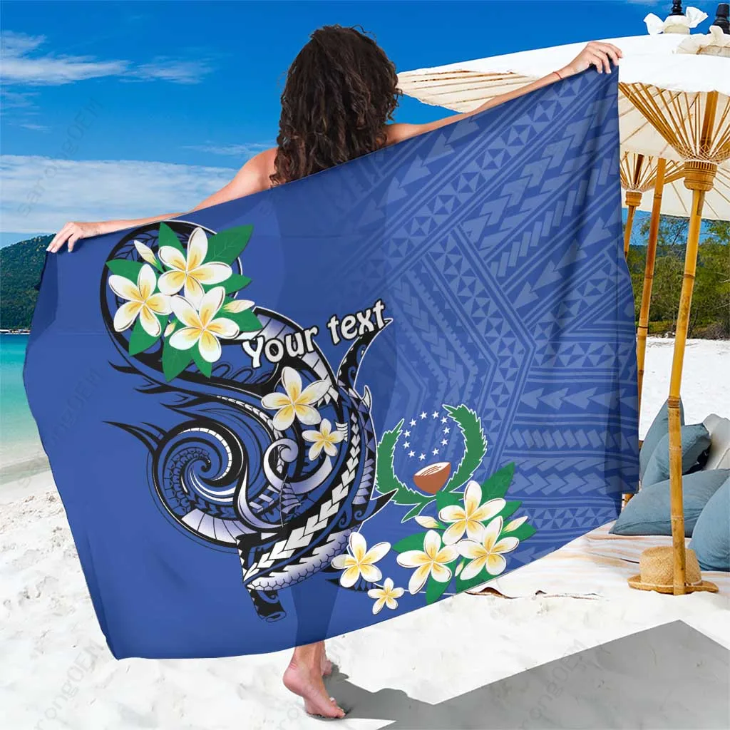 Black Polynesian Shark Tattoo Personalized Print Sarong, South Pacific Tribal Beach Wrap for Resort Wear, Wholesale Pareo - main view